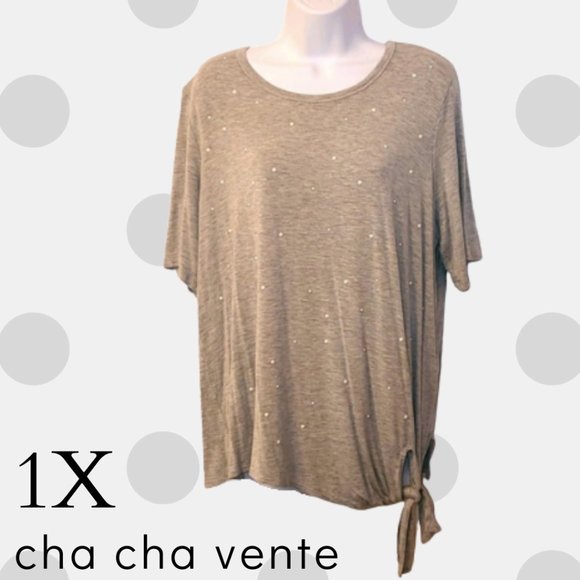 cha cha vente Tops - Pearl bead accents, soft SHIRT,  plus size